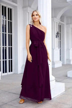 Ladies Chiffon One Shoulder Bridesmaid Evening Dress Wedding Party Evening Dress 28133 by numbersea