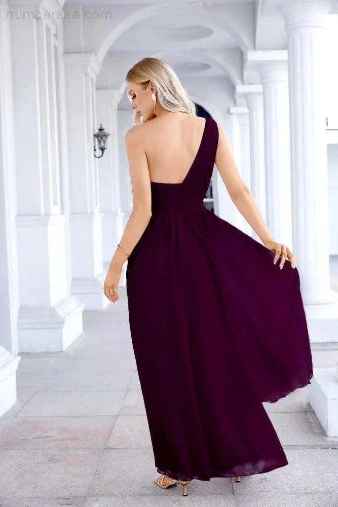 Ladies Chiffon One Shoulder Bridesmaid Evening Dress Wedding Party Evening Dress 28133 by numbersea