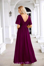 Ladies Chiffon Sleeve Crew Neck Front Slit Floor Length Bridesmaid Evening Dress Wedding Party Evening Dress 28124 by numbersea