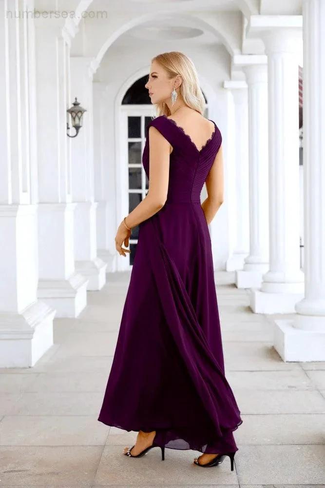 Ladies Chiffon V Neck Sleeveless Floor Length Bridesmaid Evening Dress Wedding Party Evening Dress 28126 by numbersea