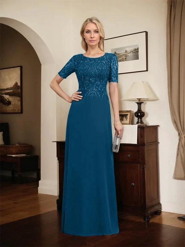 A-line Scoop Floor-Length Lace Chiffon Mother of the Bride Dress With Sequins by Dreamylily