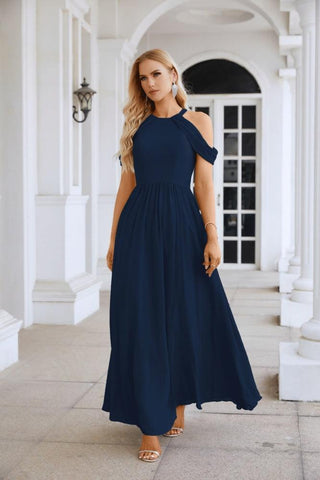 Ladies Chiffon Off Shoulder Swing Sleeve Front Slit Bridesmaid Evening Dress Wedding Party Evening Dress 28117
