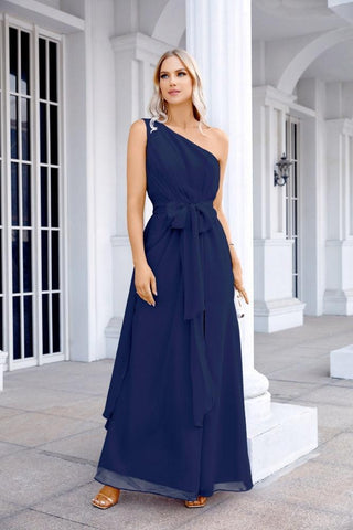 Ladies Chiffon One Shoulder Bridesmaid Evening Dress Wedding Party Evening Dress 28133