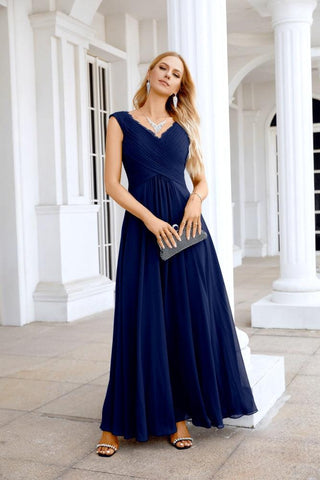 Ladies Chiffon V Neck Sleeveless Floor Length Bridesmaid Evening Dress Wedding Party Evening Dress 28126