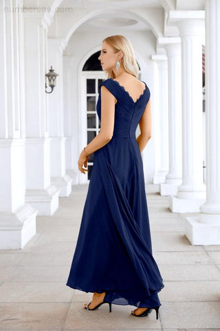 Ladies Chiffon V Neck Sleeveless Floor Length Bridesmaid Evening Dress Wedding Party Evening Dress 28126