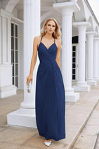 Ladies Chiffon Spaghetti Strap V Neck Front Slit Floor Length Bridesmaid Evening Dress Prom Party Wedding Evening Dress 28116 by numbersea