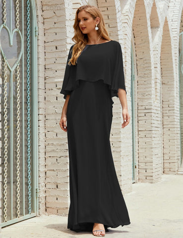 Sunnderly  Bridesmaid Dress Women Long Sleeve V-Neck Chiffon Formal Wedding Party Dress SY28018