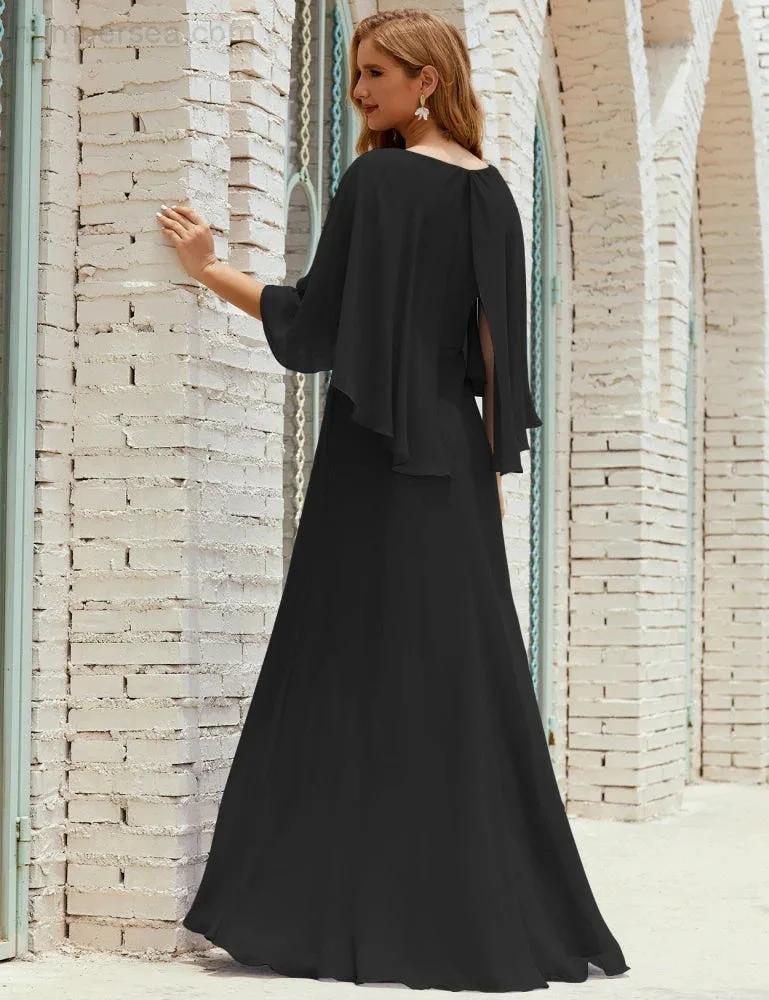 Sunnderly Bridesmaid Dress Women Long Sleeve V-Neck Chiffon Formal Wedding Party Dress SY28018 by numbersea
