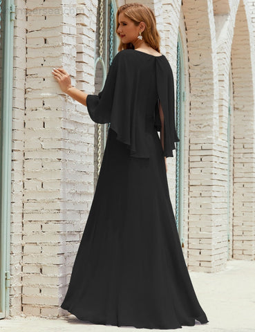 Sunnderly  Bridesmaid Dress Women Long Sleeve V-Neck Chiffon Formal Wedding Party Dress SY28018
