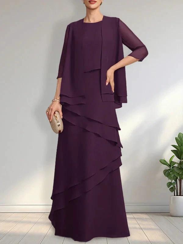 Sheath Scoop Floor-Length Chiffon Mother of the Bride Dress by Dreamylily