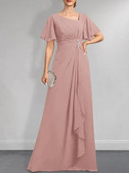 A-line Asymmetrical Floor-Length Chiffon Mother of the Bride Dress With Pleated Beading Sequins by Dreamylily