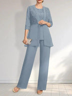 Jumpsuit/Pantsuit Separates Scoop Floor-Length Chiffon Lace Mother of the Bride Dress With Sequins by Dreamylily