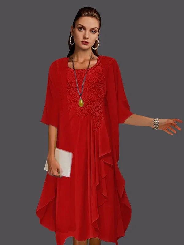 Two Piece A-Line Chiffon Lace Sleeveless Jacket Dresses with Pleats Appliques by Dreamylily