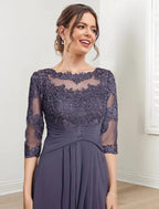 A-Line/Princess Scoop Tea-Length Mother of the Bride Dresses by Dreamylily