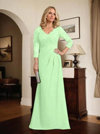 Sheath/Column V-Neck Illusion Floor-Length Lace Chiffon Mother of the Bride Dress With Pleated Sequins by Dreamylily