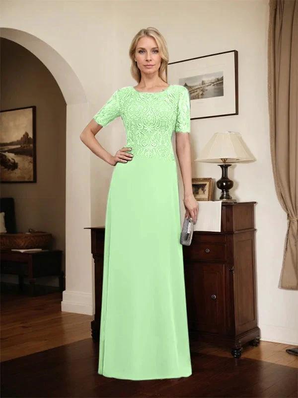 A-line Scoop Floor-Length Lace Chiffon Mother of the Bride Dress With Sequins by Dreamylily