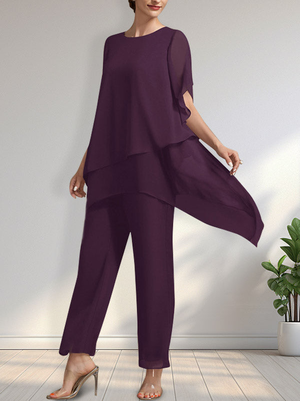 Separates Jumpsuit/Pantsuit Scoop Ankle-Length Chiffon Mother of the Bride Dress