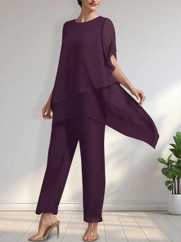 Separates Jumpsuit/Pantsuit Scoop Ankle-Length Chiffon Mother of the Bride Dress by Dreamylily