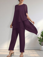 Separates Jumpsuit/Pantsuit Scoop Ankle-Length Chiffon Mother of the Bride Dress