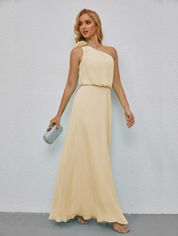 Ruffled One Shoulder Sleeveless Long Bridesmaid Dresses A-line Formal Evening Gown Side Split 28080