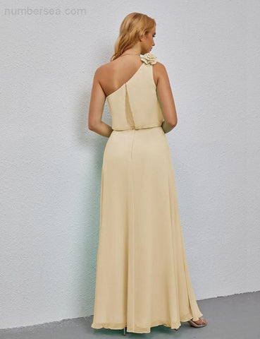 Ruffled One Shoulder Sleeveless Long Bridesmaid Dresses A-line Formal Evening Gown Side Split 28080