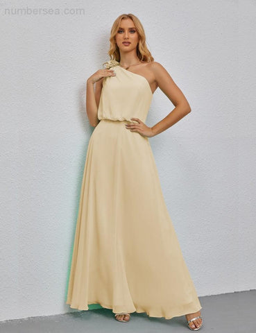 Ruffled One Shoulder Sleeveless Long Bridesmaid Dresses A-line Formal Evening Gown Side Split 28080