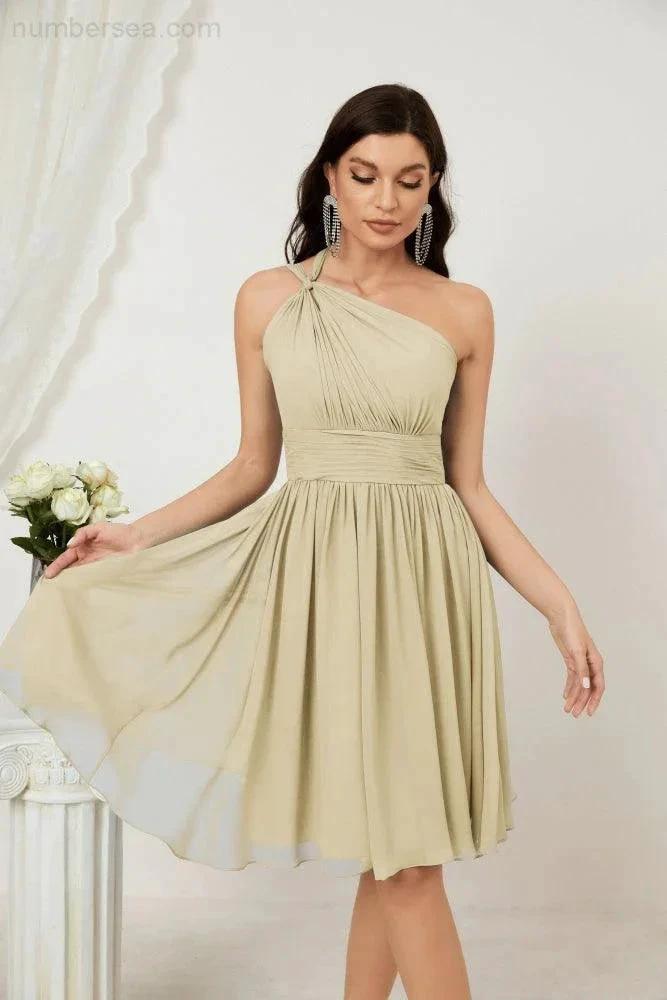 Numbersea Women Chiffon Short One Shoulder Bridesmaid Dress Formal Dresses for Party Homecoming 2804 by numbersea