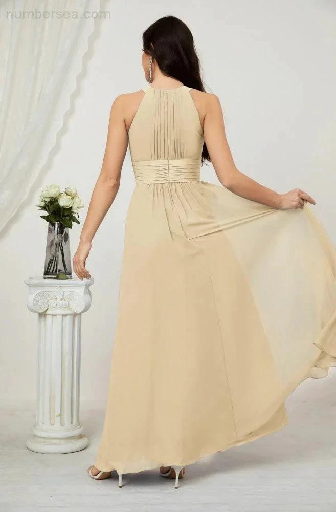 Numbersea Formal Party Gown Dress Chiffon Halter Long Sleeveless Bridesmaid Dresses 2802 by numbersea