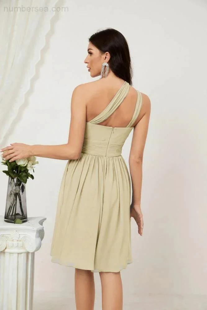 Numbersea Women Chiffon Short One Shoulder Bridesmaid Dress Formal Dresses for Party Homecoming 2804 by numbersea