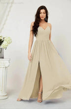 Numbersea Neck Bridesmaid Dresses Chiffon Long Spaghetti A-line Formal Prom Gown for Wedding Party Evening 2801 by numbersea