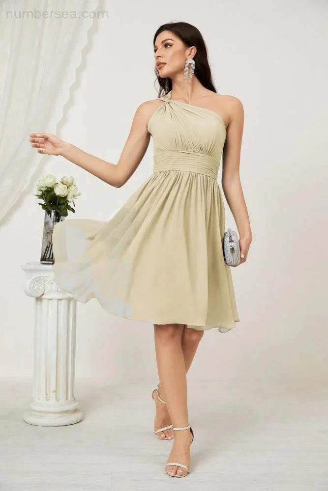 Numbersea Women Chiffon Short One Shoulder Bridesmaid Dress Formal Dresses for Party Homecoming 2804 by numbersea