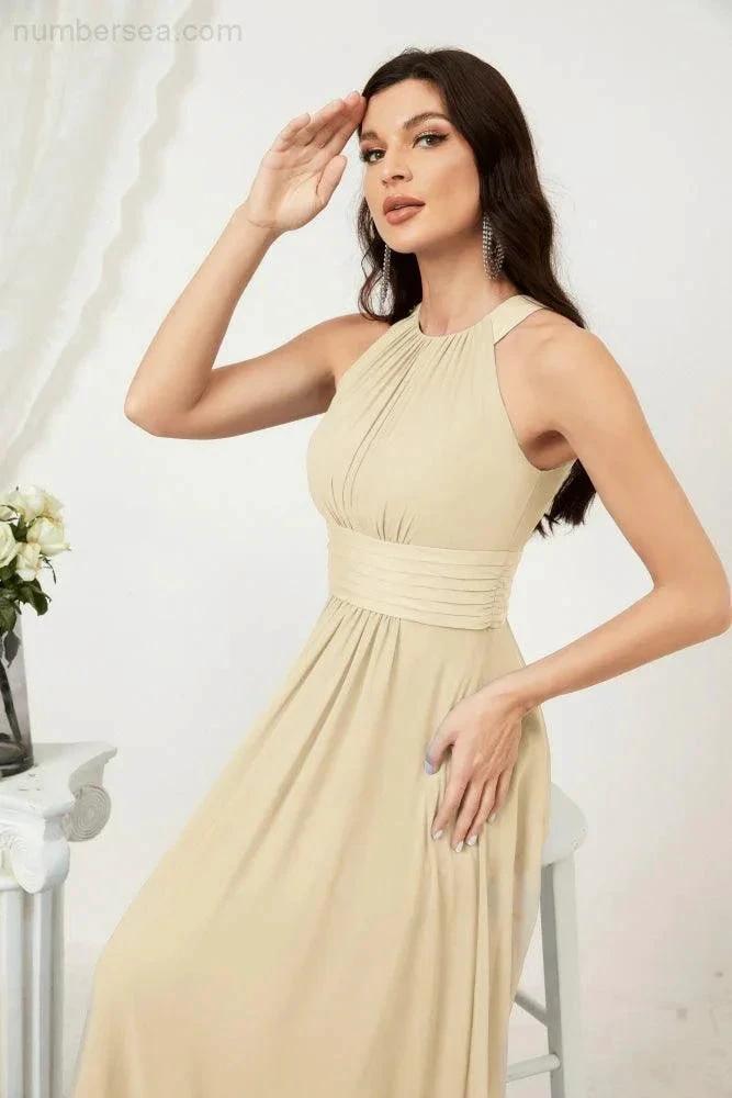 Numbersea Formal Party Gown Dress Chiffon Halter Long Sleeveless Bridesmaid Dresses 2802 by numbersea