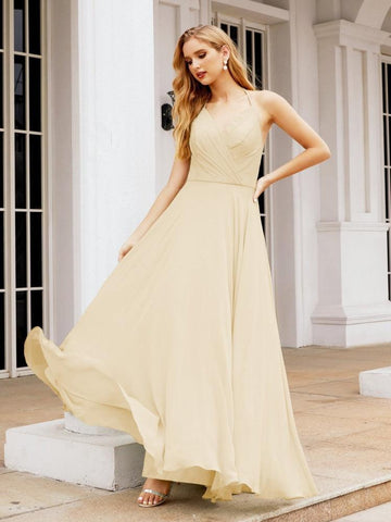 Numbersea Halter Chiffon Bridesmaid Dresses Wedding Appare Sleeveless Formal Prom Dress with Ruffled Back 28035
