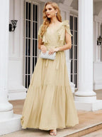 Numbersea Women's Open Back Formal Evening Party Prom Gowns V-Neck Long Chiffon Bridesmaid Dresses with Waist Belt 28038 by numbersea
