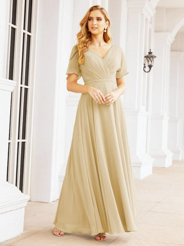 Numbersea Formal Prom Gowns for Mother of The Bride Short Sleeves Bridesmaid Dress 28049