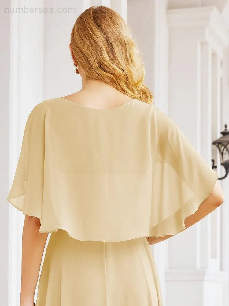 Numbersea Bridesmaid Dresses for Wedding Formal Evening Party Prom Gown with Cape 28050