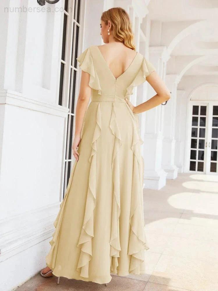 Ruffled Bridesmaid Dresses with Sleeves Long Formal Party Dress 28041 by numbersea