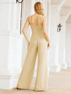 Numbersea Crisscross Neck Jumpsuit Formal Evening Dress Long Bridesmaid Dresses Bell-bottomed Pants 28033 by numbersea