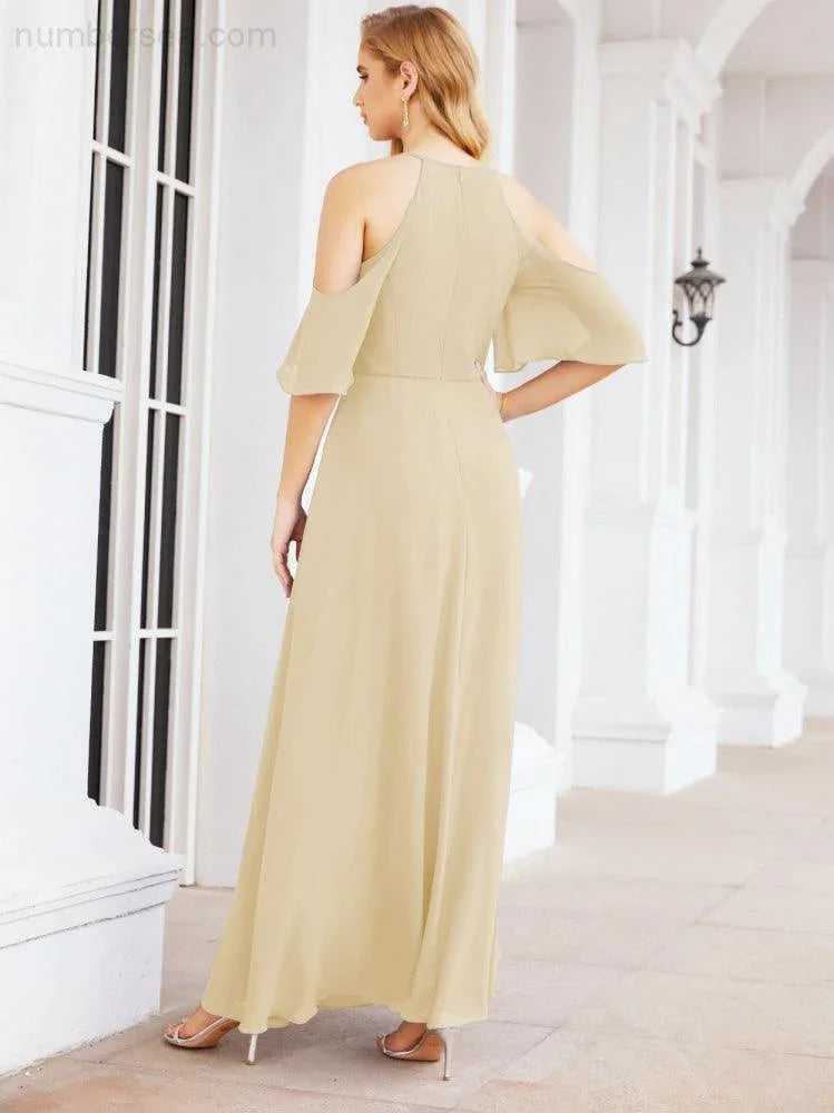 Abiti da damigella d'onore Numbersea con spalle scoperte, linea a trapezio, lunghi abiti da sera formali 28074