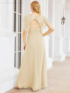 Sunnderly Bridesmaid Dresses Cape Formal Prom Dress Open Back Gowns for Mother of The Bride SY28058 by numbersea