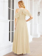 Numbersea Cold Shoulder Long Bridesmaid Dresses Side Slit Formal Prom Gowns Party Wedding 28070 by numbersea