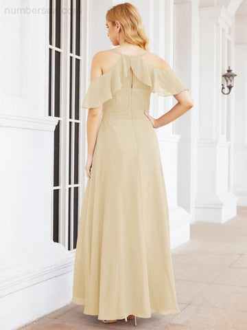 Numbersea Cold Shoulder Long Bridesmaid Dresses Side Slit Formal Prom Gowns Party Wedding 28070