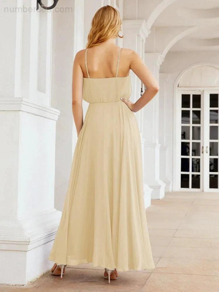 Numbersea Halter Long Bridesmaid Dresses Formal A line Juniors Dress 28029 by numbersea