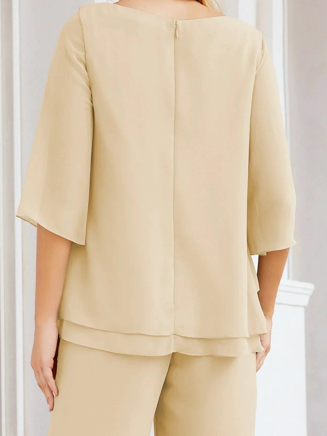 Sunnderly Elegant 2 Piece Mother of The Bride Dress Plus Size Pant Suits Ruffle Layers Sliver Housecoat SY28064 by numbersea