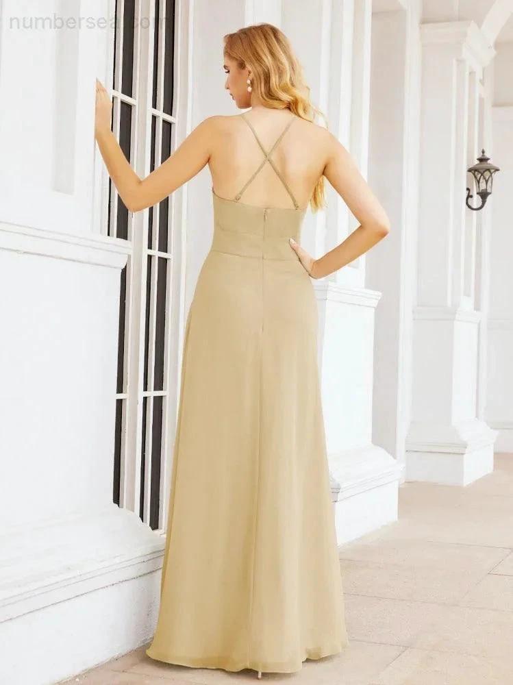 Numbersea Halter Bridesmaid Dresses with Pockets Sleeveless Formal Evening Party Prom Gowns 28055 by numbersea