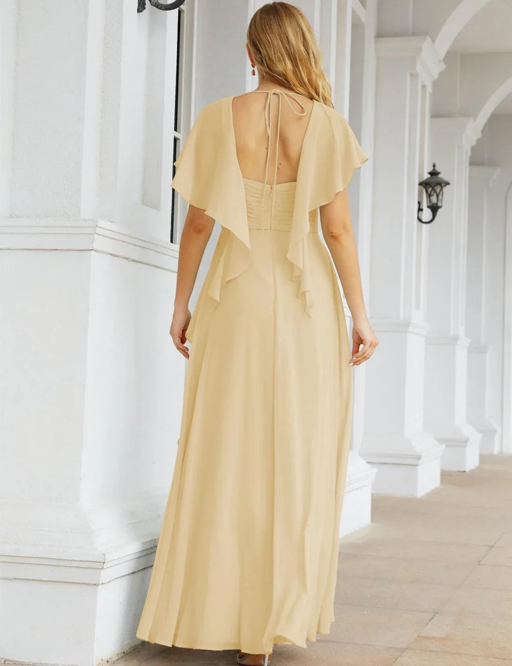 Numbersea Chiffon Bridesmaid Dresses Long Formal Evening Prom Mother of The Bride Dress with Flutter Sleeve     SEA28040