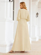 Sunnderly Women's Chiffon Bridesmaid Dress A line Long Sleeves Formal Evening Prom Gown for Wedding Guest SY28032 by numbersea