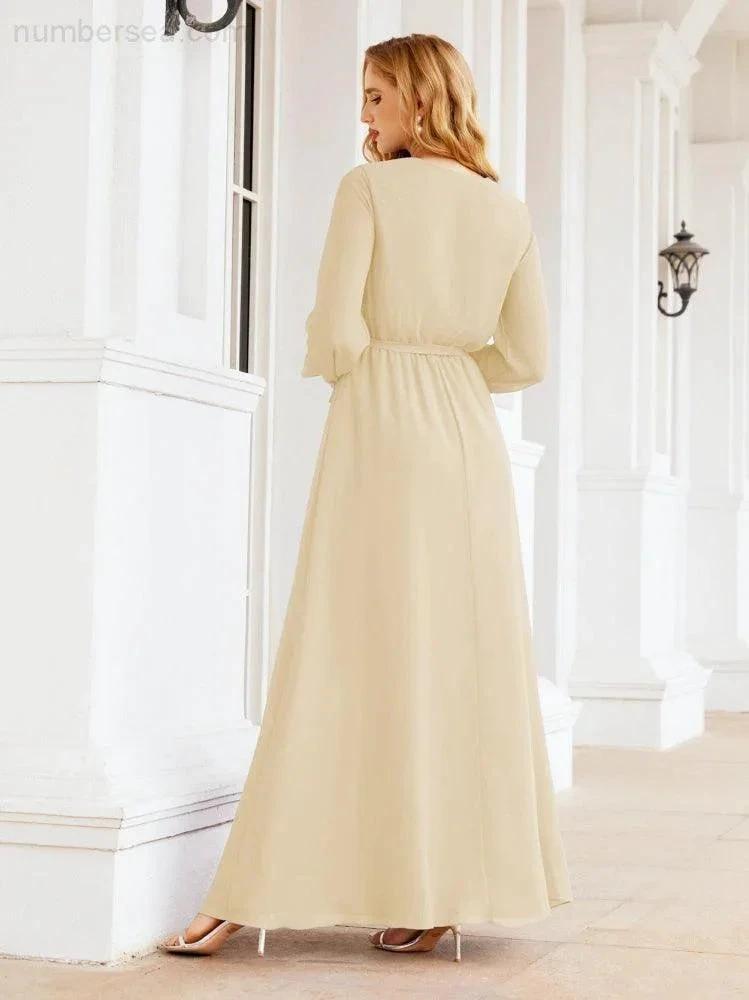 Sunnderly Women's Chiffon Bridesmaid Dress A line Long Sleeves Formal Evening Prom Gown for Wedding Guest SY28032 by numbersea