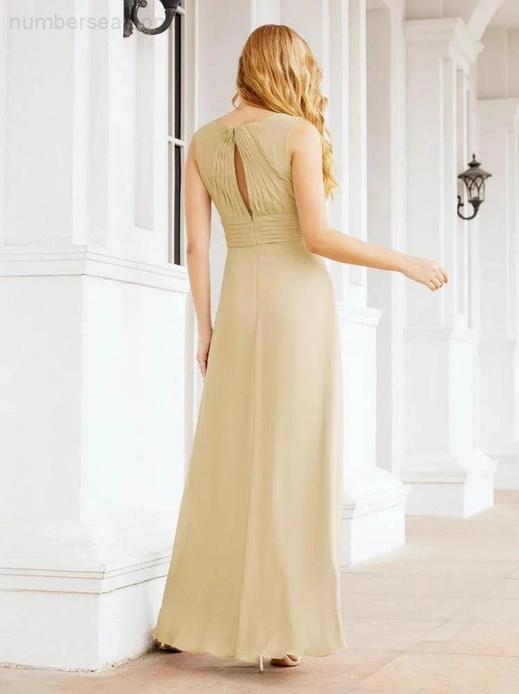 Formal Prom Gown Elegant V-Neck Sleeveless Bridesmaid Dresses for Wedding Party 28037 by numbersea