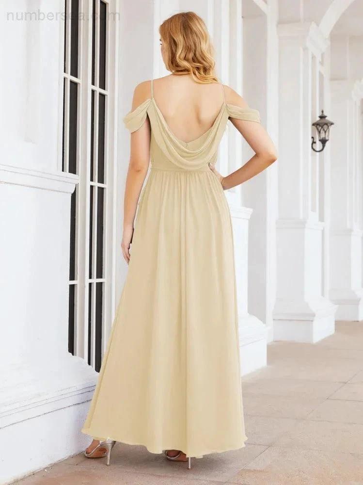 Numbersea Off The Shoulder Chiffon Bridesmaid Dress Long Formal Graduation Gown with Cowl Back 28069 by numbersea